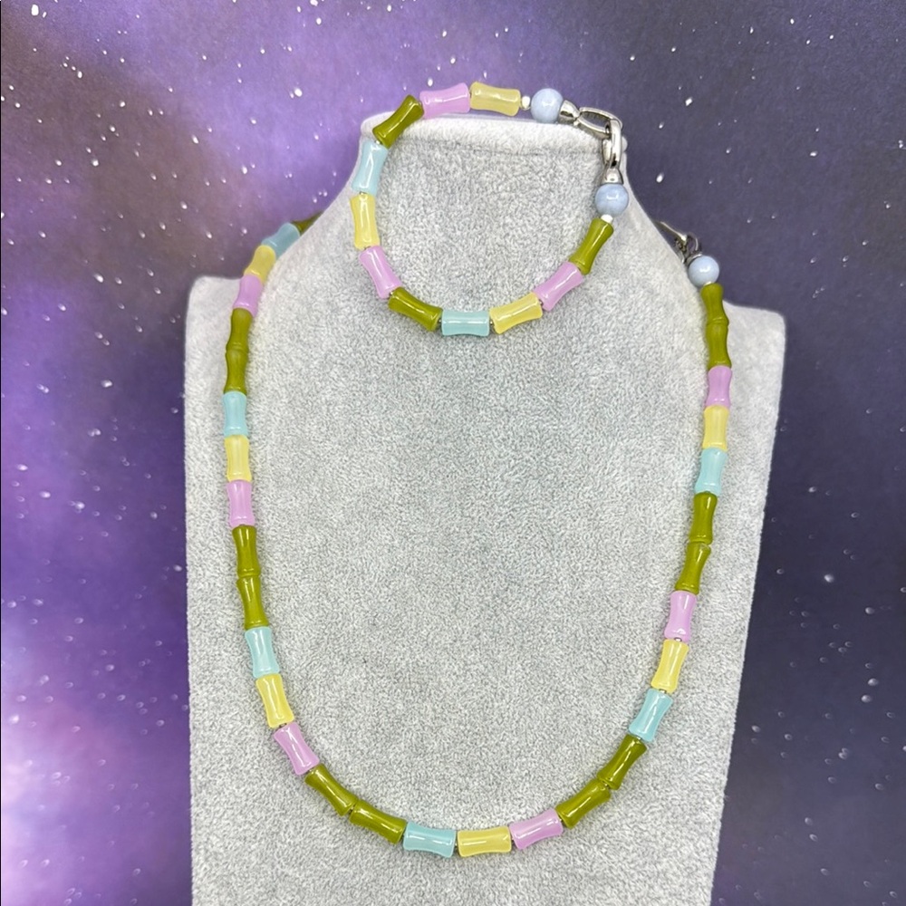 Multicolor Candy Crash Calcedony Necklace and Bracelet Set